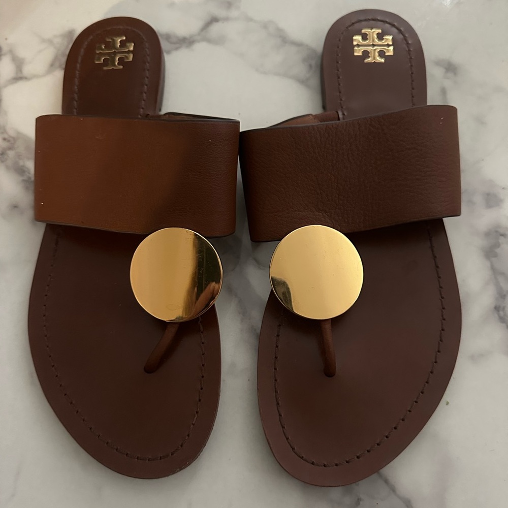 Tory Burch Brown and Gold Sandals